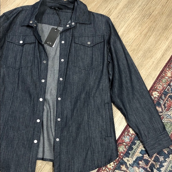 New Armani Exchange Denim Button Down Shirt XL - Picture 2 of 11